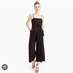 J.Crew Black Linen Jumpsuit Tie Waist Size 2 Cropped Belted